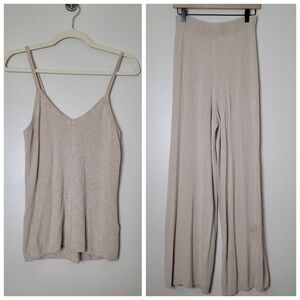 H&M Silk Blend Cream Boucle Textured Tank Top and Lounge Pants Cozy Set